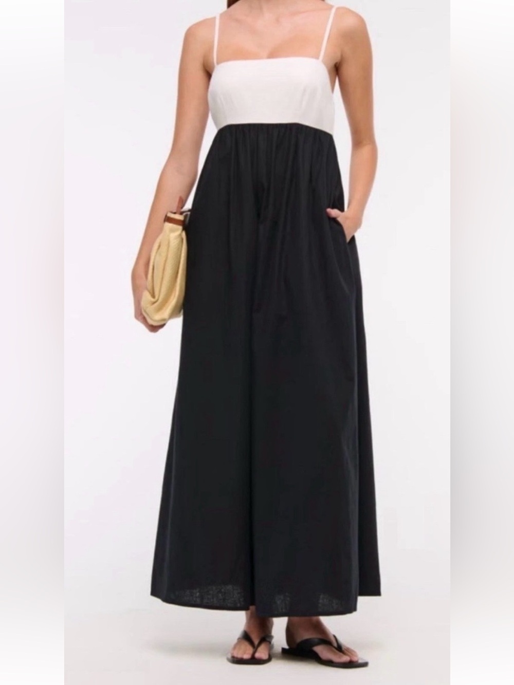 NWT Abercrombie & Fitch Women’s Tie-Back Babydoll Maxi Dress Black & White